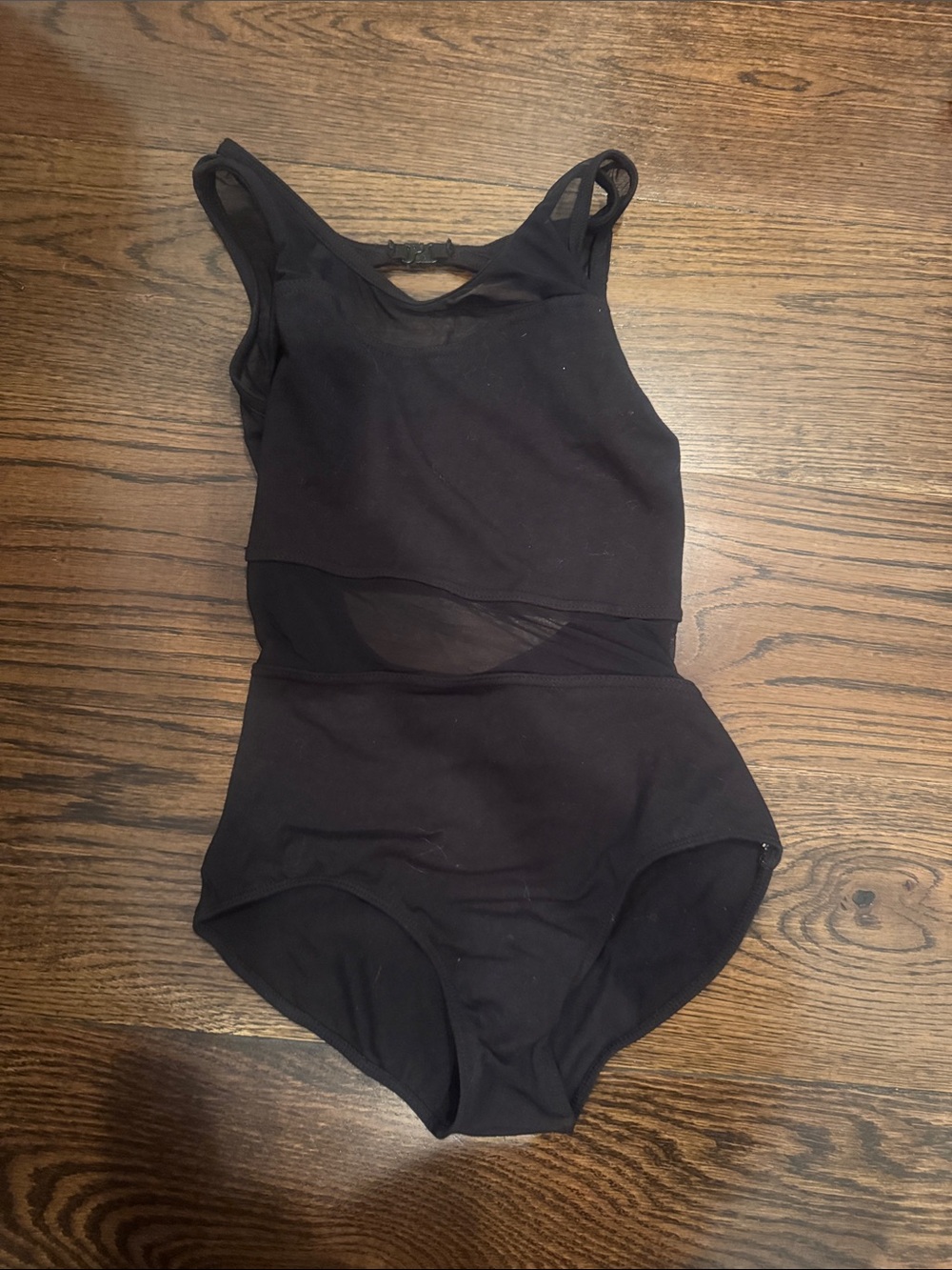 Black Girls' One-Piece Leotard with Mesh Waist